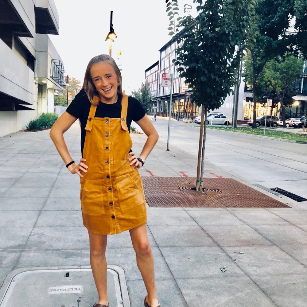 Mustard overall dress